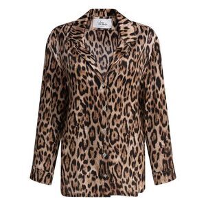 SLEEP NO MORE Leopard Print Silk Pajama Shirt Women BROWN Shirts